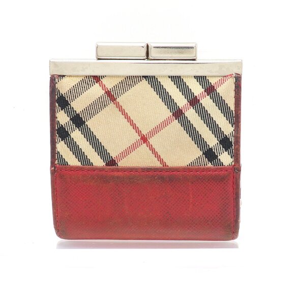 Burberry Vintage Coin Wallet Brown Leather & Nova Check – Classic Frame Closure